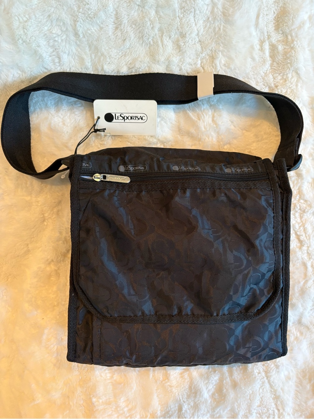 NWT Lesportsac Ryan monogram jacquard Black Nylon Crossbody Bag